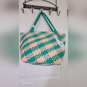 Wildfox Woven Teal and Cream Tote Bag